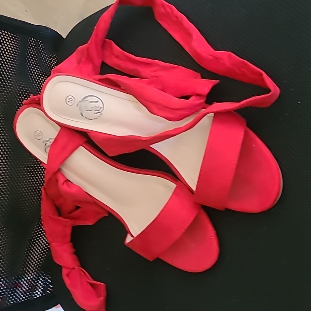Red lace up heels